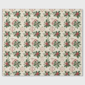 Red & Green Christmas Holly Ornament Pattern Geschenkpapier (Flach)