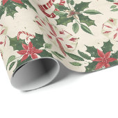Red & Green Christmas Holly Ornament Pattern Geschenkpapier (Rolleneckpunkt)