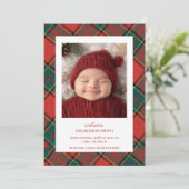 Red Green Christmas Kariert Baby Ankündigung (Stehend Vorderseite)