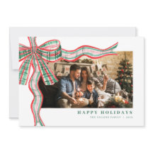 Red Green Christmas Kariert Bow Foto Holiday Card