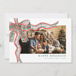 Red Green Christmas Kariert Bow Foto Holiday Card Feiertagskarte