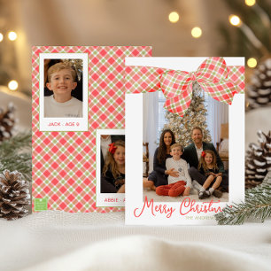 Red & Green Christmas Kariert Bow Wrap Foto Feiertagskarte