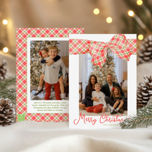 Red & Green Christmas Kariert Bow Wrap Foto Feiertagskarte