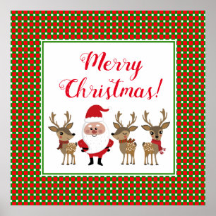 Red Green Christmas Kariert Santa Claus Reindeer Poster