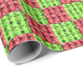 Red Green Christmas Kariert Snowflake Tile Grid Geschenkpapier (Rolleneckpunkt)