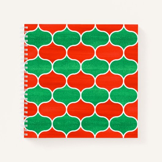 Red Green Christmas Ogee Muster Sketch Notes Notizbuch (Vorderseite)