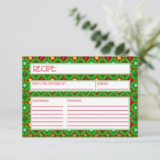 Red Green Christmas Pattern Rezept Card (Stehend Vorderseite)