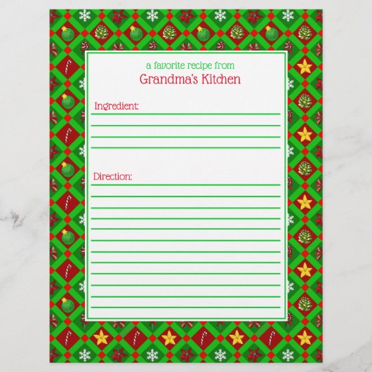 Red Green Christmas Pattern Rezept Papier (Vorderseite)