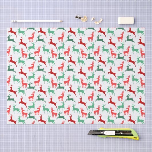 Red Green Christmas Reindeer Muster White Seidenpapier (Handwerk)