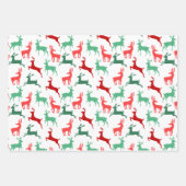 Red Green Christmas Rentier Silhouette Pattern Geschenkpapier Set (Vorderseite 3)