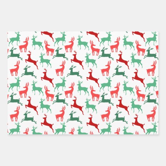 Red Green Christmas Rentier Silhouette Pattern Geschenkpapier Set (Vorderseite 3)