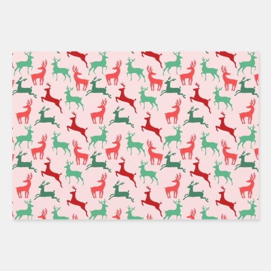 Red Green Christmas Rentier Silhouette Pattern Geschenkpapier Set (Vorderseite 2)