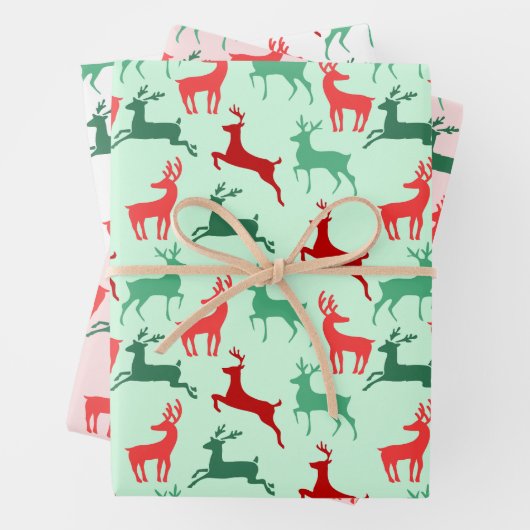 Red Green Christmas Rentier Silhouette Pattern Geschenkpapier Set (Beispiel)