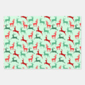 Red Green Christmas Rentier Silhouette Pattern Geschenkpapier Set (Vorderseite)