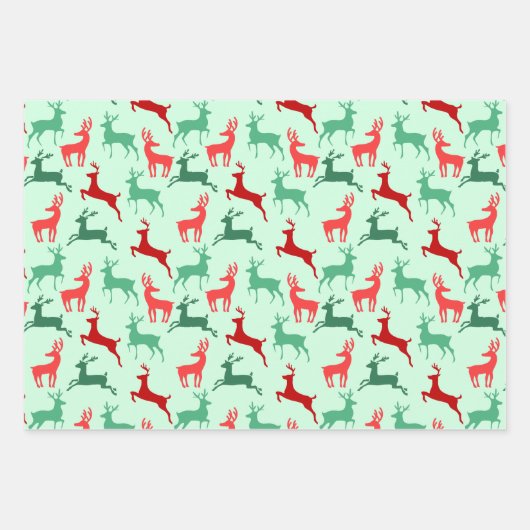 Red Green Christmas Rentier Silhouette Pattern Geschenkpapier Set (Vorderseite)
