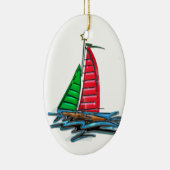 Red & Green Christmas Sailboat Keramik Ornament (Rechts)