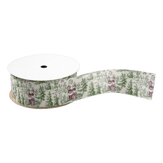 Red & Green Christmas Santa Toile Ripsband (Spule)
