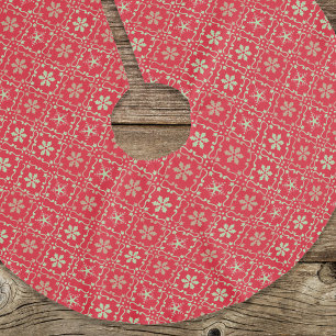 Red Green Christmas Snowflake Muster Polyester Weihnachtsbaumdecke