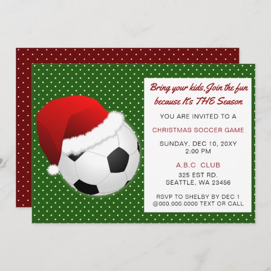 Red & Green Christmas Soccer Turnier Einladung (Vorne/Hinten)