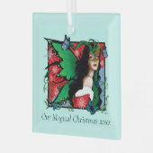Red Green Christmas Solstice Fairy Ornament Aus Glas (Vorderseite links)