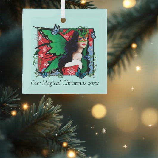 Red Green Christmas Solstice Fairy Ornament Aus Glas