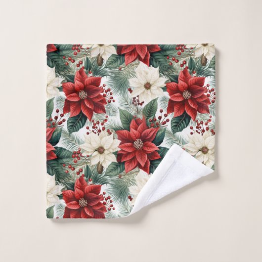 Red Green Christmas Towels Chic Wreath Style Badhandtuch Set (Waschlappen)