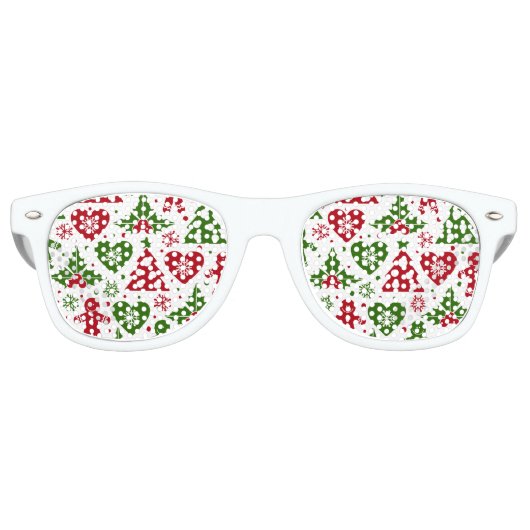 Red & Green Christmas Tree Gingerbread Man Pattern Sonnenbrille (Vorderseite)