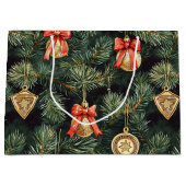 Red Green Christmas Trees Gold Ornaments Große Geschenktüte (Vorderseite)