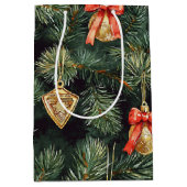 Red Green Christmas Trees Gold Ornaments Mittlere Geschenktüte (Vorderseite)