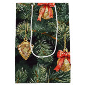 Red Green Christmas Trees Gold Ornaments Mittlere Geschenktüte (Rückseite)