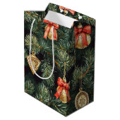 Red Green Christmas Trees Gold Ornaments Mittlere Geschenktüte (Rückseite Schrägansicht)