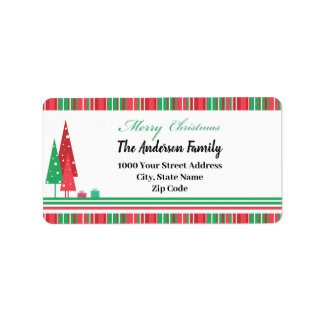Red Green Christmas Trees Illustration Label Adressaufkleber