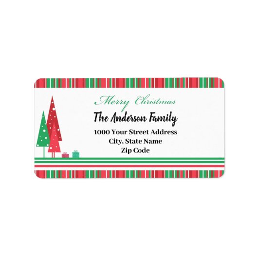 Red Green Christmas Trees Illustration Label Adressaufkleber (Vorne)