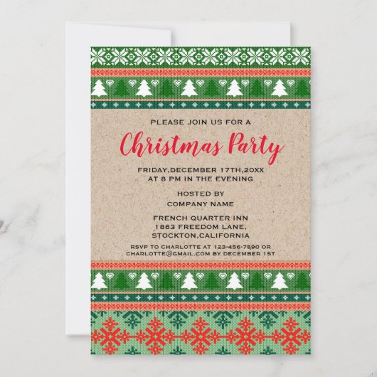 Red Green Christmas Ugly Sweater Corporate Party Einladung (Vorderseite)