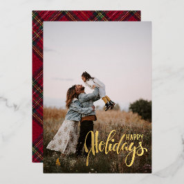 Red & Green Classic Karierte "Christmas Vibes" Cus Folien Feiertagskarte