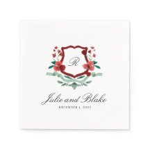 Red & Green Classic Wedding Monogram Wappen Napkin