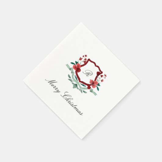 Red & Green Classic Weihnachts Monogram Wappen Serviette (Ecke)