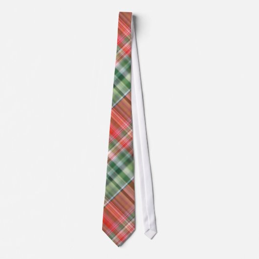 Red/Green Color Christmas Pläd Pattern Men's Tie Krawatte (Vorderseite)