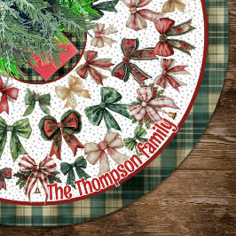 Red Green coquette bows custom christmas Polyester Weihnachtsbaumdecke