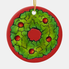 Red Green Cornflake Holly Wreath Weihnachtskeks Keramik Ornament