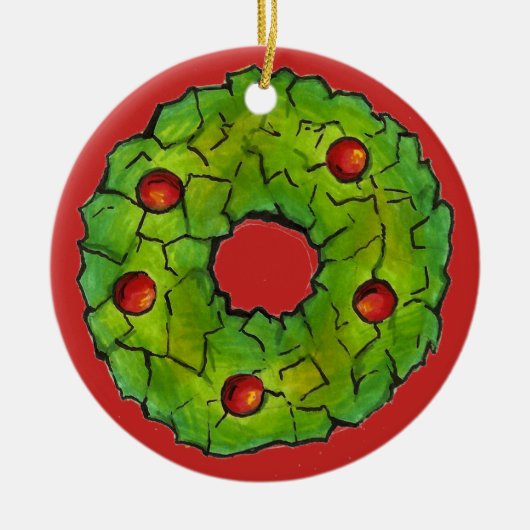 Red Green Cornflake Holly Wreath Weihnachtskeks Keramik Ornament (Vorne)