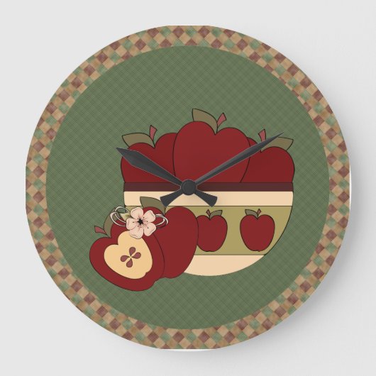 Red & Green Country Apples Round Wall Clock Große Wanduhr (Vorderseite)