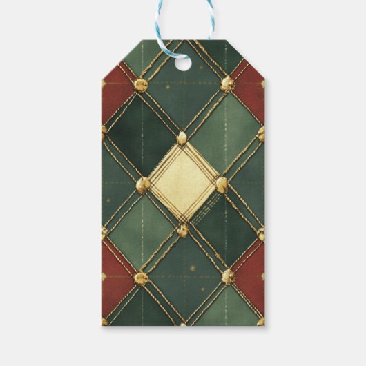 RED GREEN CREAM GOLD HOLIDAY DIAMOND PATTERN GESCHENKANHÄNGER (Vorderseite)