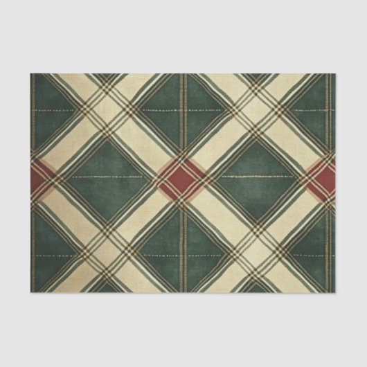 RED GREEN CREAM HOLIDAY DIAMOND PATTERN SEIDENPAPIER (Vorderseite)
