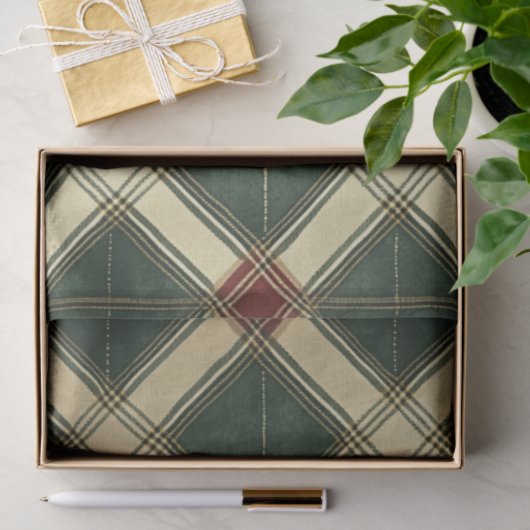 RED GREEN CREAM HOLIDAY DIAMOND PATTERN SEIDENPAPIER (Geschenk)