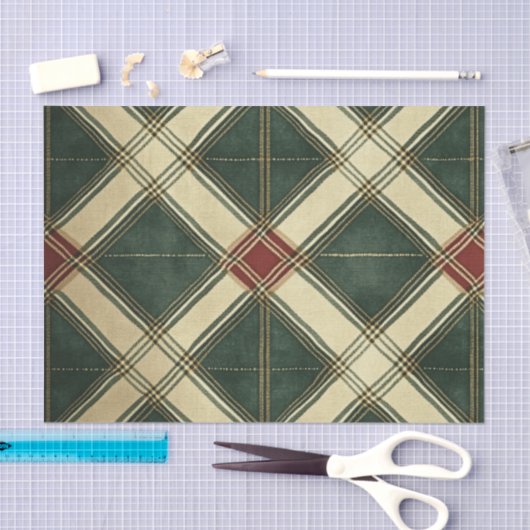 RED GREEN CREAM HOLIDAY DIAMOND PATTERN SEIDENPAPIER (Handwerk)