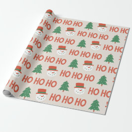 Red Green Cream Modern Snowman Tree Weihnachten Geschenkpapier