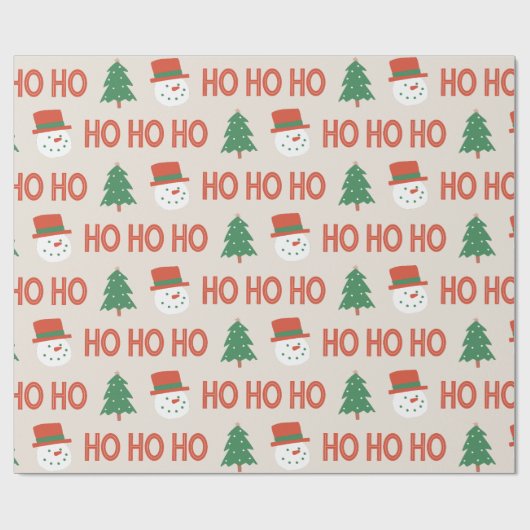 Red Green Cream Playful Modern Snowman Tree Geschenkpapier (Flach)