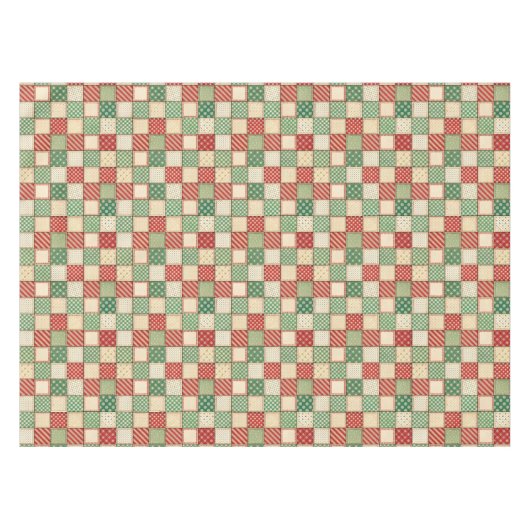 Red Green Cream Rustic Plaid Patchwork Quilt Look Tischdecke (Vorderseite (Horizontal))