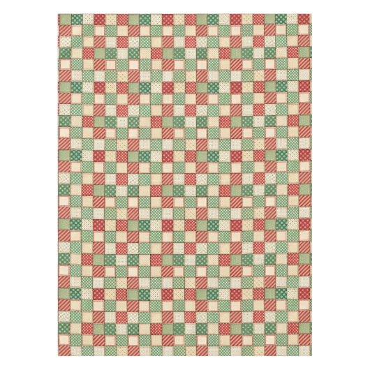 Red Green Cream Rustic Plaid Patchwork Quilt Look Tischdecke (Vorderseite)